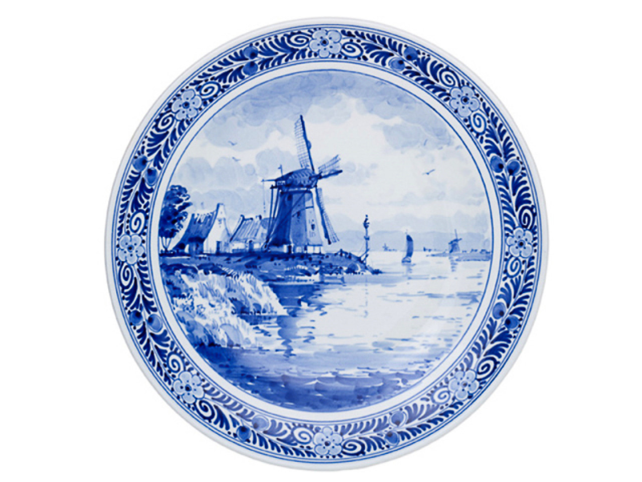 Handbeschilderd Bord met molen landschap Royal Delft