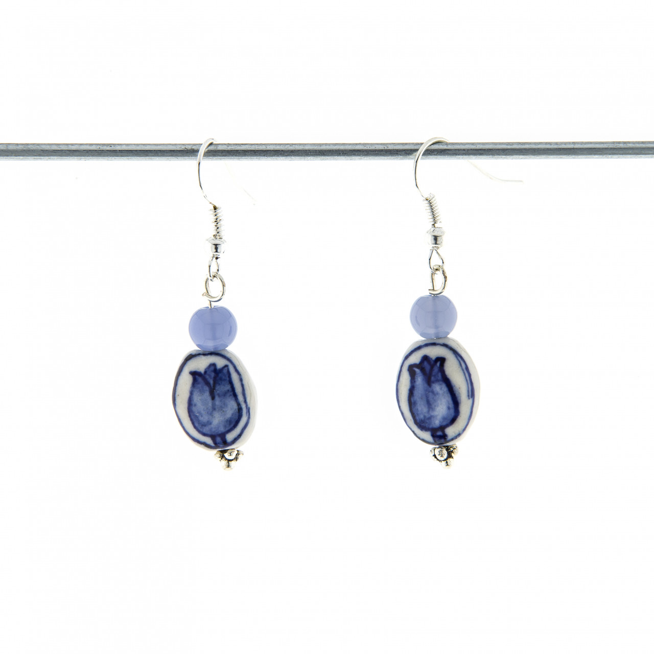 Bohemian earrings with hand-painted Delft blue beads