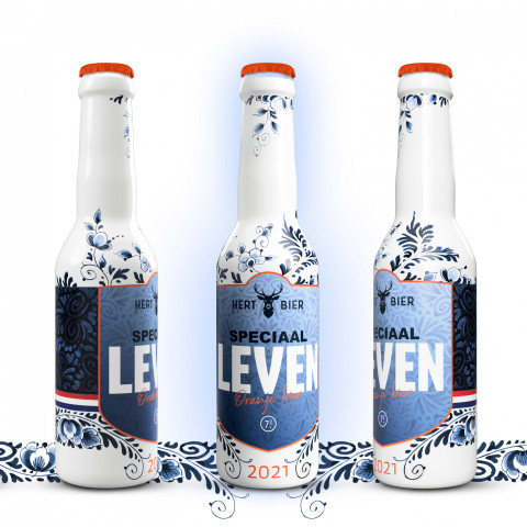 2021 bier van Hert Bier met delfts blauw etiket van Heinen Delfts Blauw