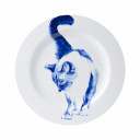 Handbeschilderde kat met krulstaart Heinen Delfts Blauw