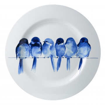 Handbeschilderde vogels op lijntje groot Heinen Delfts Blauw