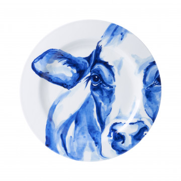 Middelgroot wandbord met een handgeschilderde koe van Heinen Delfts Blauw