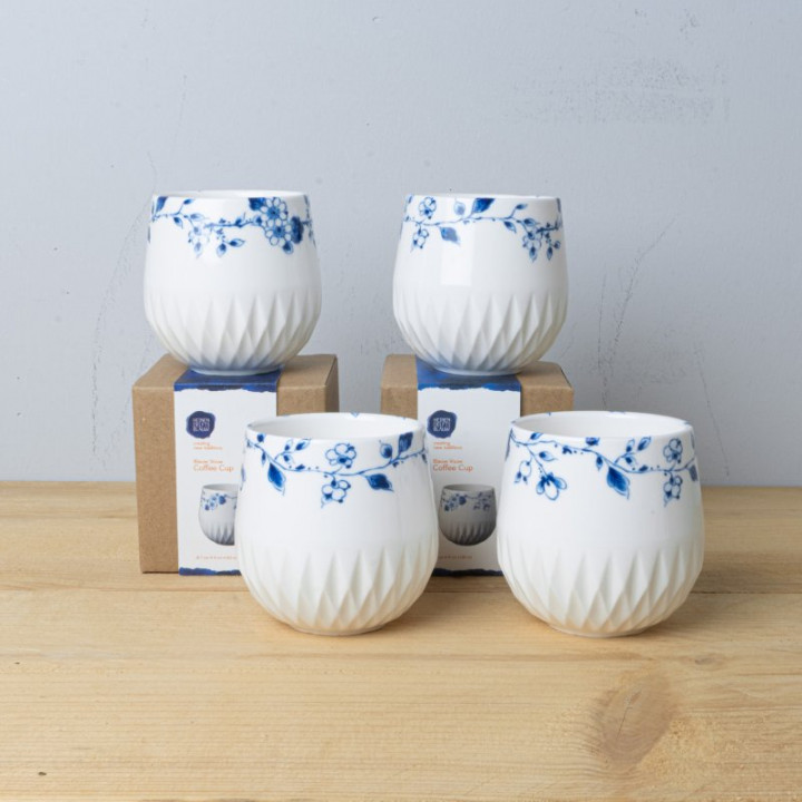 Blauw Vouw Koffiekopje set van 4 ontworpen door Romy Kuhne Heinen Delfts Blauw