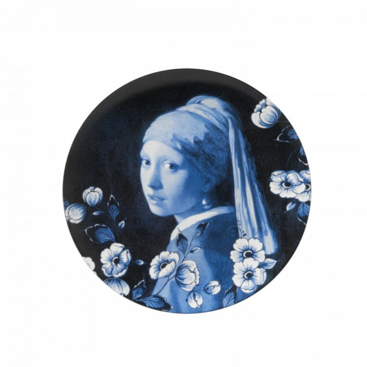 Delfts blauw wandbord Vermeer [meisje met de parel] Heinen Delfts Blauw