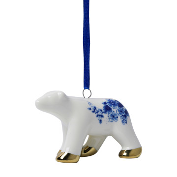 Kerstornament Delfts blauwe ijsbeer met gouden voetjes