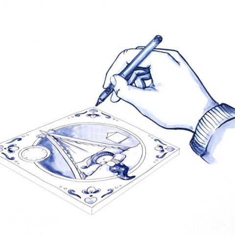Illustratie van een delfts blauwe Geboortetegel DIY Heinen Delfts Blauw