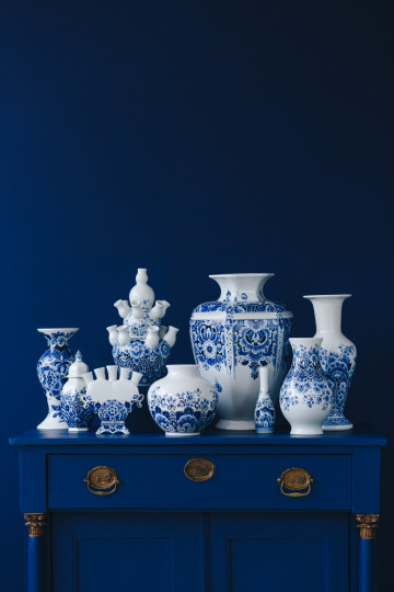 Diversen handbeschilderde delfts blauwe vazen groot en klein Heinen Delfts Blauw