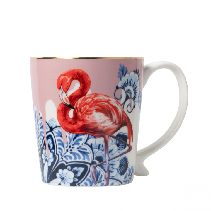 Beker met roze flamingo en Delfts blauwe mandala tekening