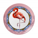 Wandbord met Delfts blauwe versiering en een roze flamingo