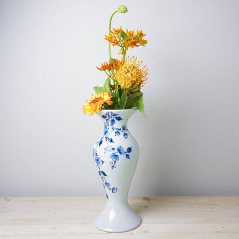 Handbeschilderde vaas Made-Lief collectie kelkvaas groot met bloemen Heinen Delfts Blauw
