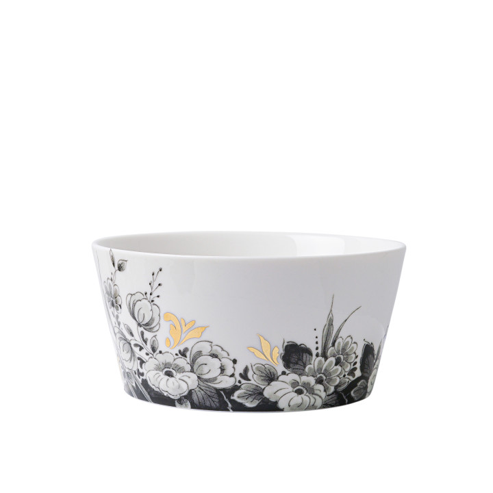 Yoghurtschaaltje Avondbloem met bloemen in grijstinten en gouden detail
