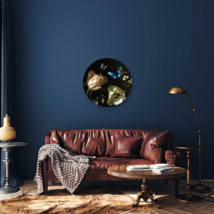 Wandcirkel Boomblauwtje 80 cm aan de muur woonkamer Heinen Delfts Blauw