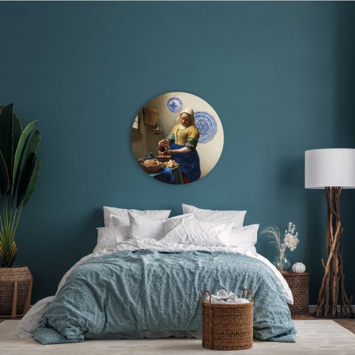 Wandcirkel Het Melkmeisje 100 cm aan de muur slaapkamer Heinen Delfts Blauw