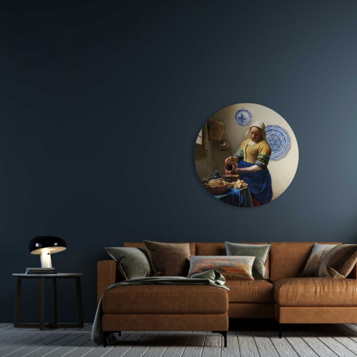 Wandcirkel Het Melkmeisje 100 cm aan de muur woonkamer Heinen Delfts Blauw