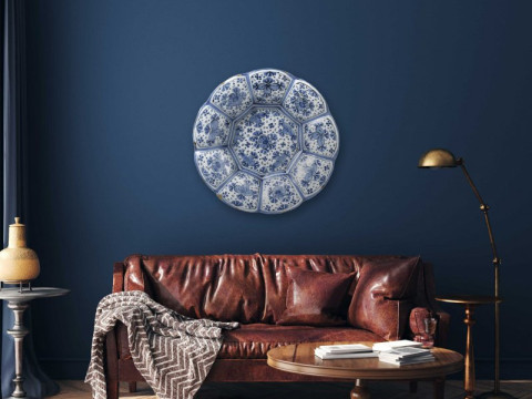 Wandcirkel Hollands Glorie 120 cm aan de muur woonkamer Heinen Delfts Blauw