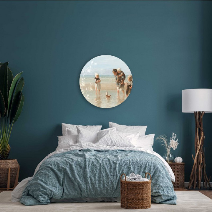 Wandcirkel Kinderen der zee 60 cm aan de muur slaapkamer Heinen Delfts Blauw