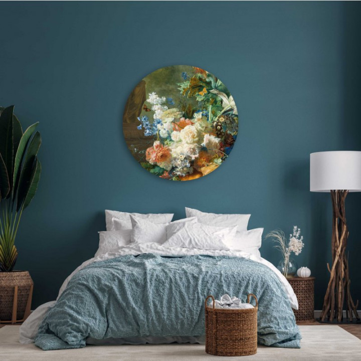 Wandcirkel Muurbloempjes 100 cm aan de muur slaapkamer Heinen Delfts Blauw