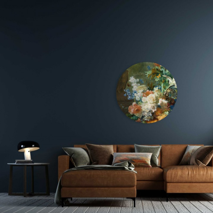 Wandcirkel Muurbloempjes 100 cm aan de muur woonkamer Heinen Delfts Blauw