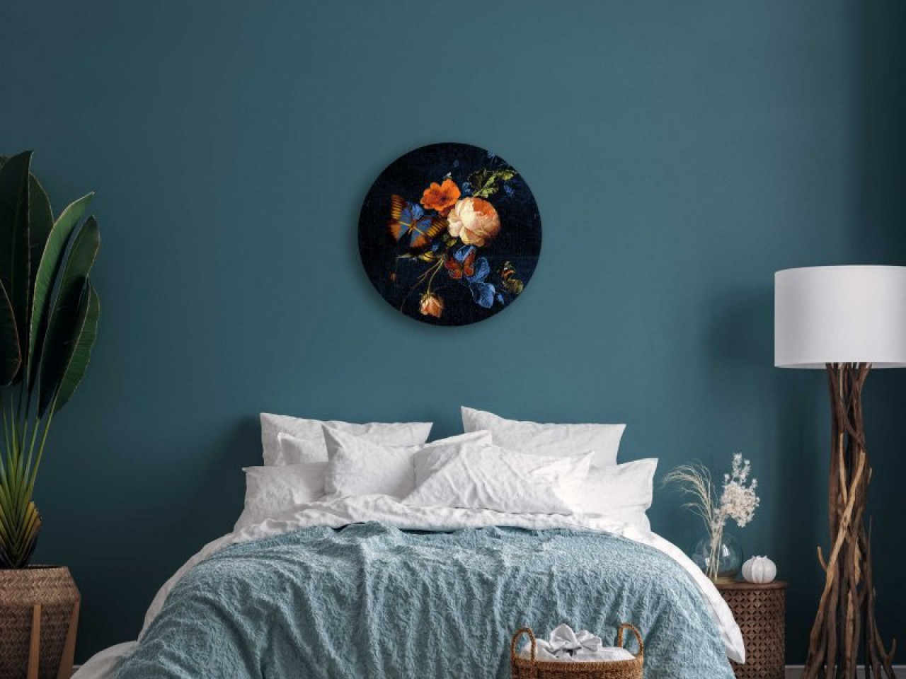 Wandcirkel Vlindertuin 60 cm aan de muur slaapkamer Heinen Delfts Blauw